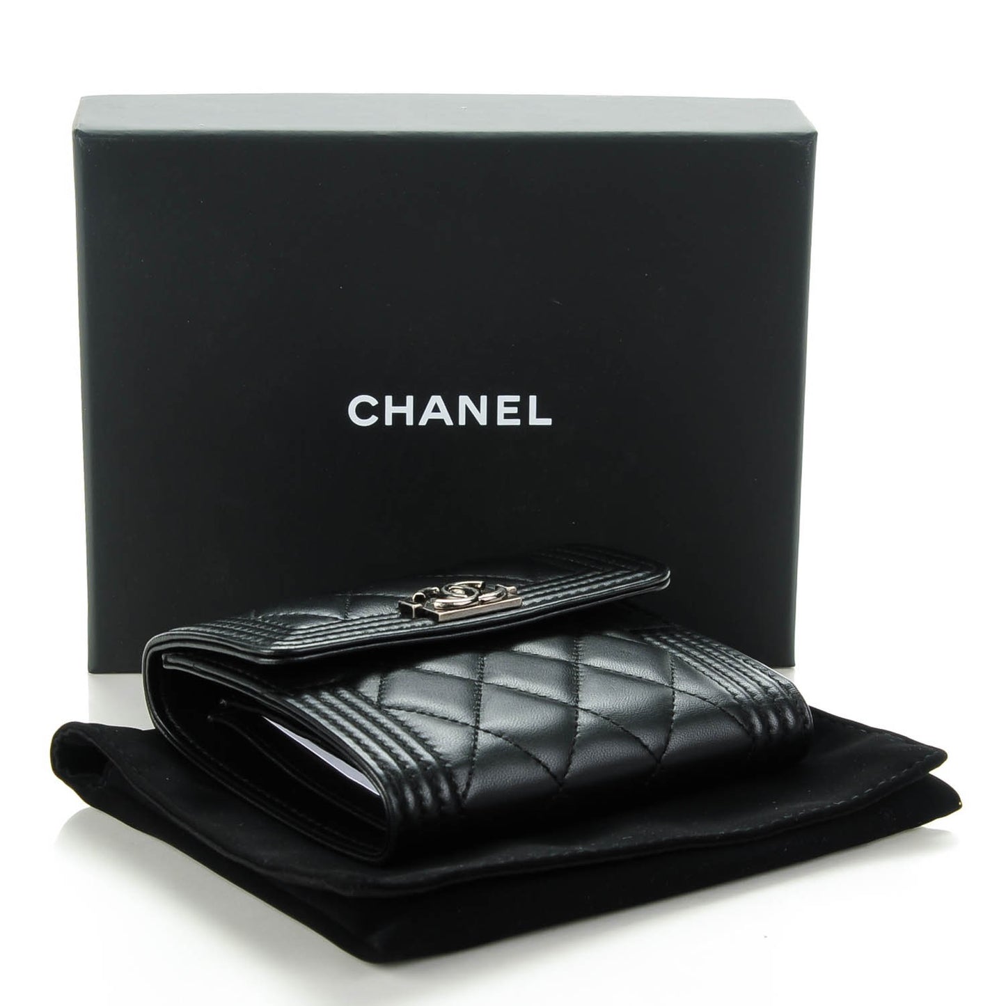Lambskin Quilted Compact Boy Wallet Black