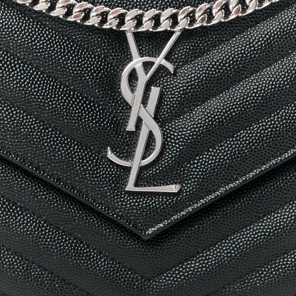 Saint Laurent Grain De Poudre Matelasse Chevron Monogram Chain Wallet Black 9 of 14