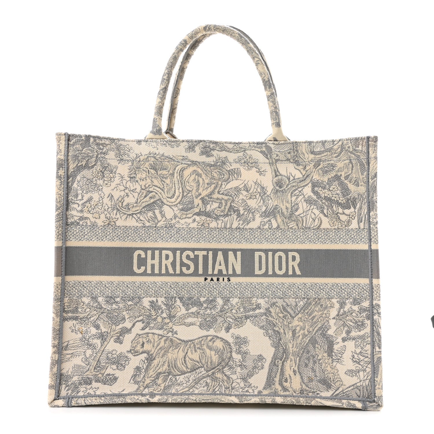 Christian Dior Canvas Embroidered Large Dioriviera Toile De Jouy Book Tote Gray 1 of 11