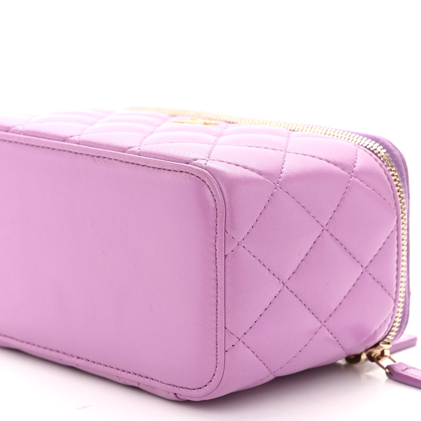 Lambskin Quilted Pearl Crush Small Vanity Case With Chain Purple
