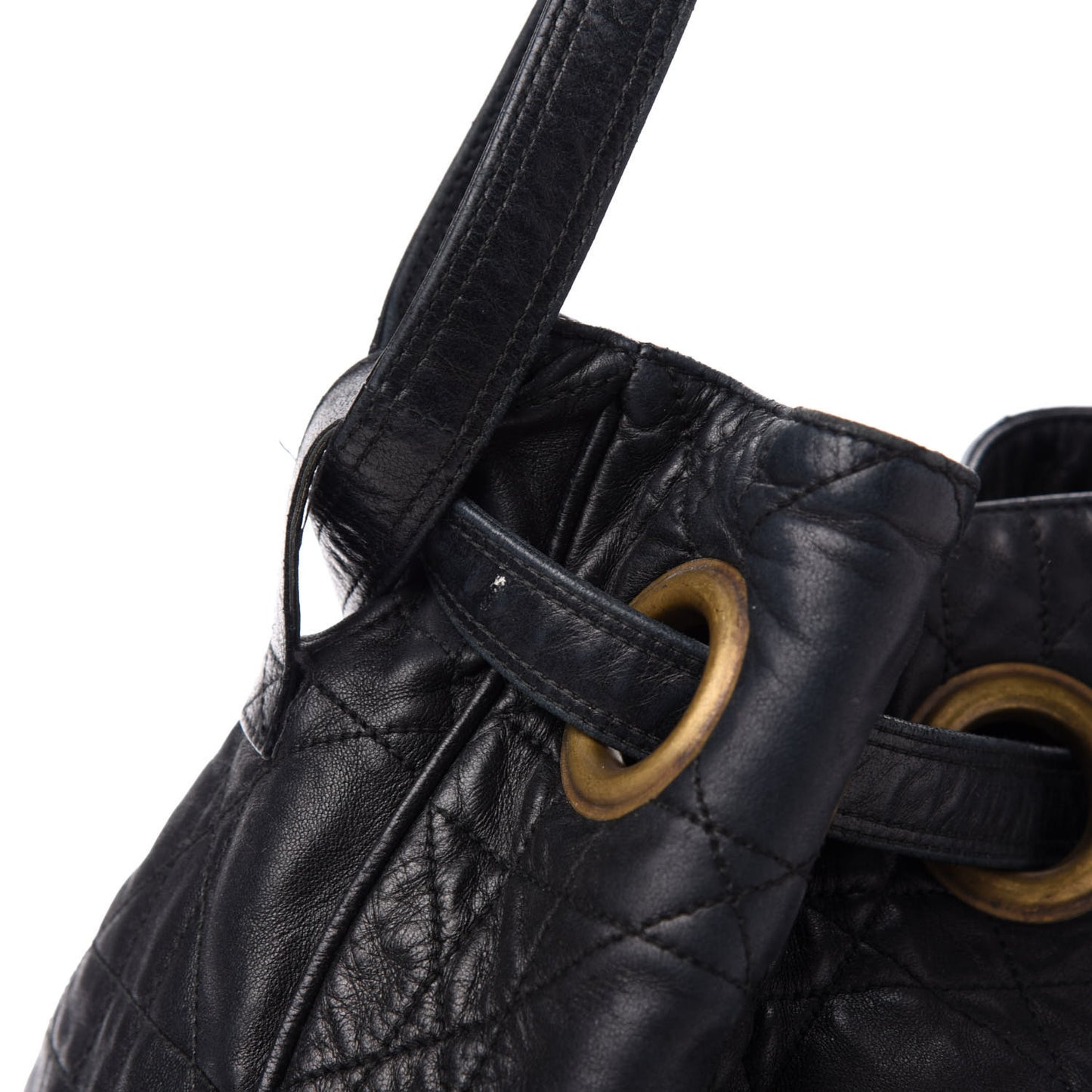 Lambskin Cannage Drawstring Bag Black