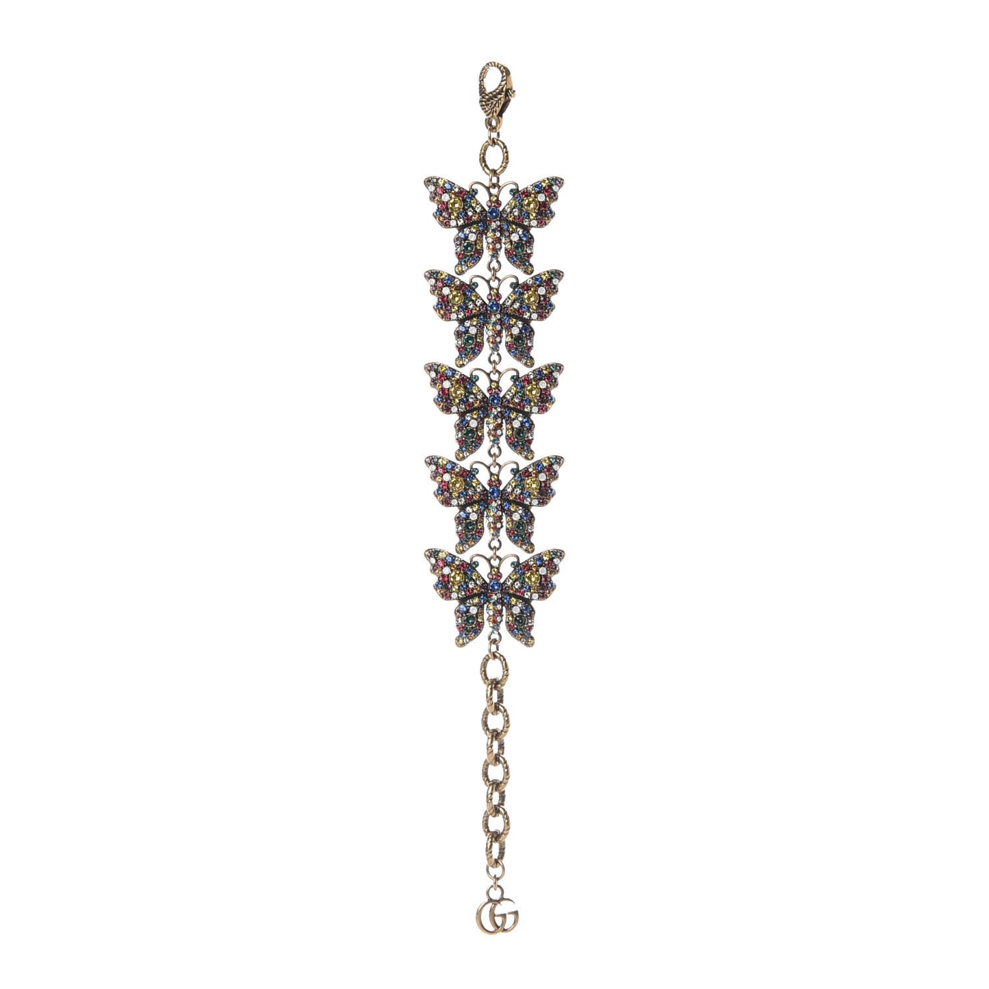 Metal Crystal Butterfly Bracelet Aged Gold Multicolor
