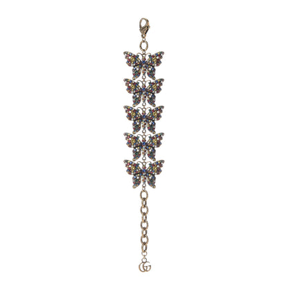 Gucci Metal Crystal Butterfly Bracelet Aged Gold Multicolor 1 of 5