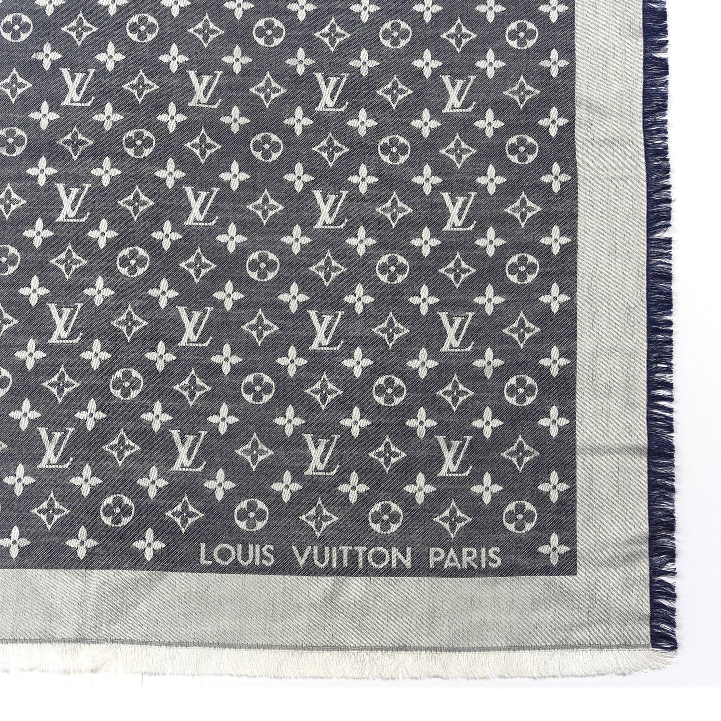 Silk Wool Monogram Denim Shawl Blue