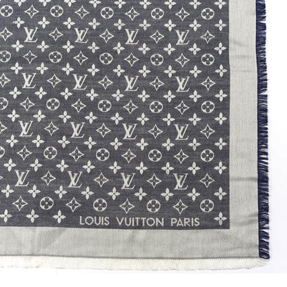 Louis Vuitton Silk Wool Monogram Denim Shawl Blue 2 of 4