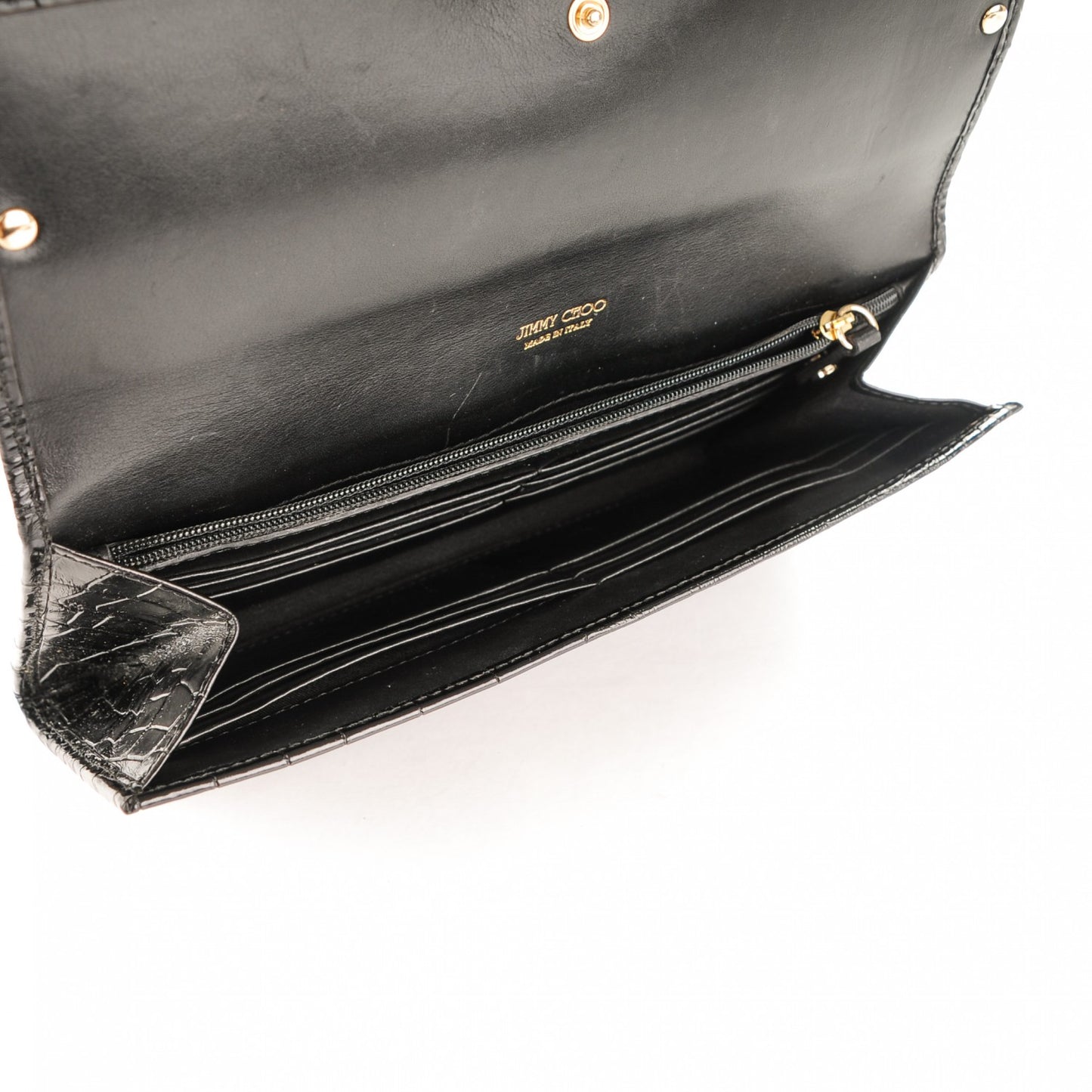 Patent Crocodile Embossed Reese Clutch Black