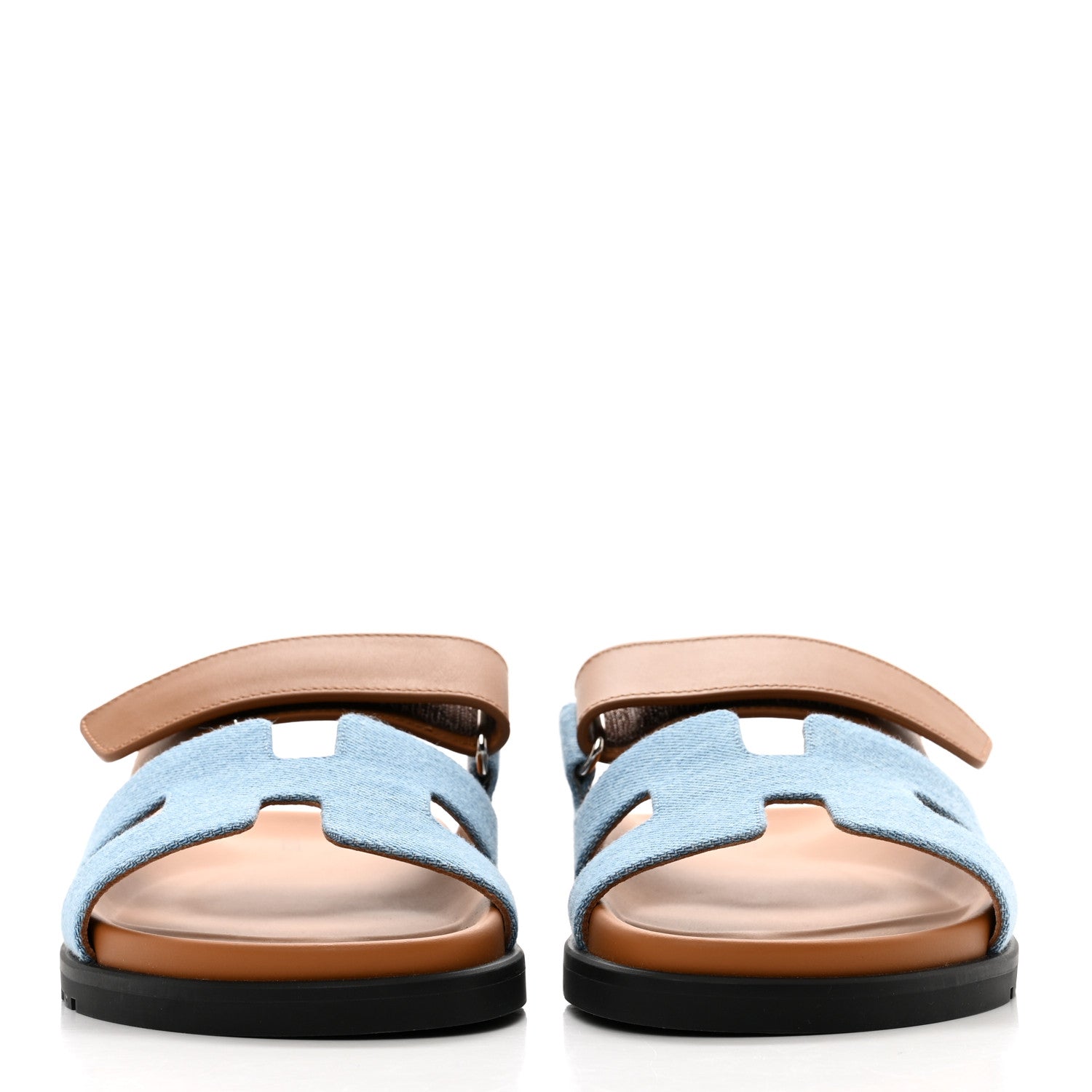 Hermes Denim Calfskin Womens Chypre Sandals 37.5 Bleu Clair Naturel 4 of 9