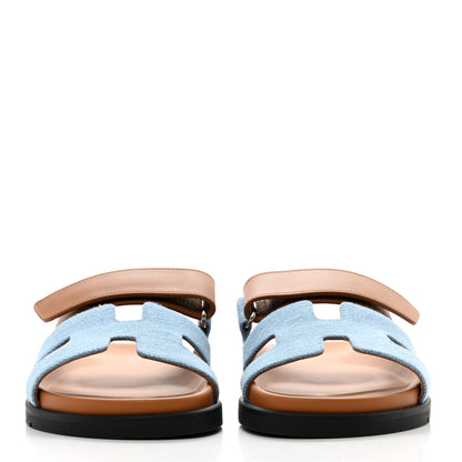 Hermes Denim Calfskin Womens Chypre Sandals 37.5 Bleu Clair Naturel 4 of 9