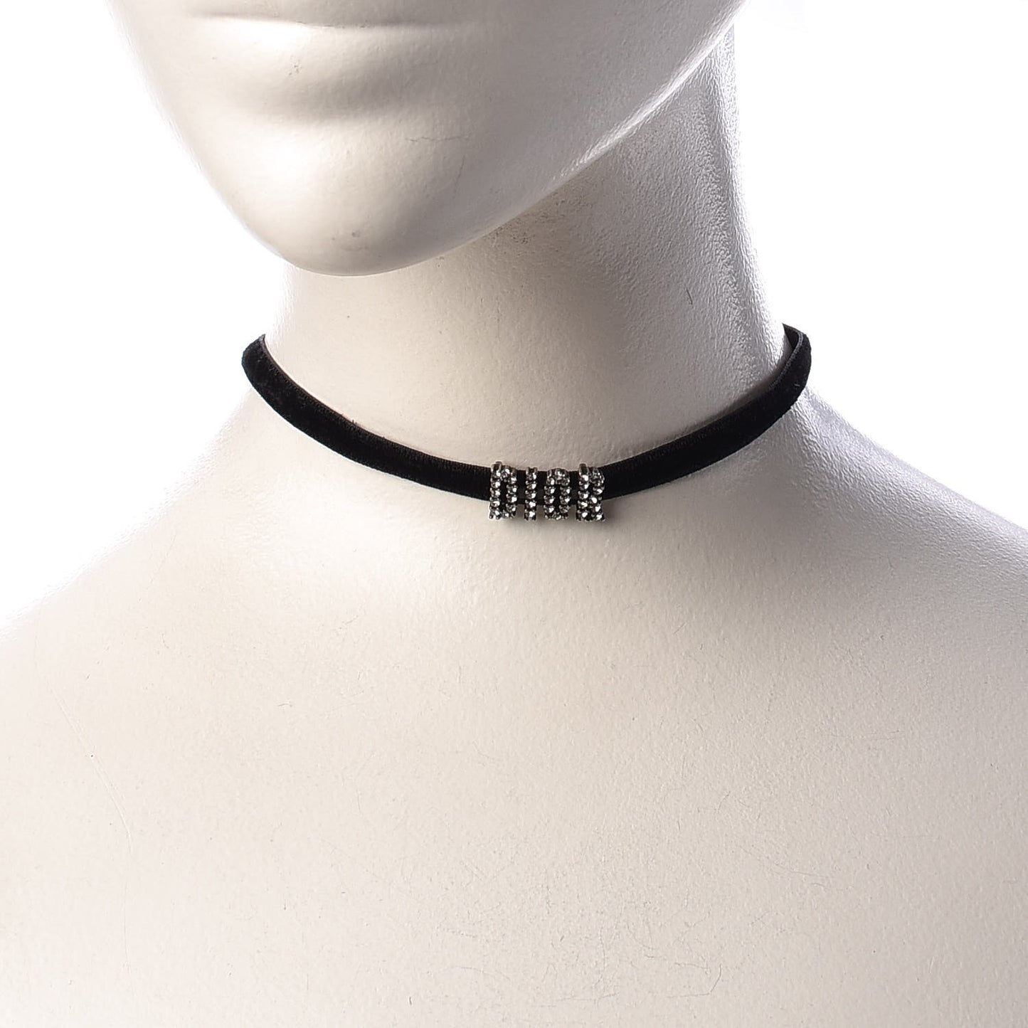 Velvet Crystal Dior Logo Choker Necklace Black White