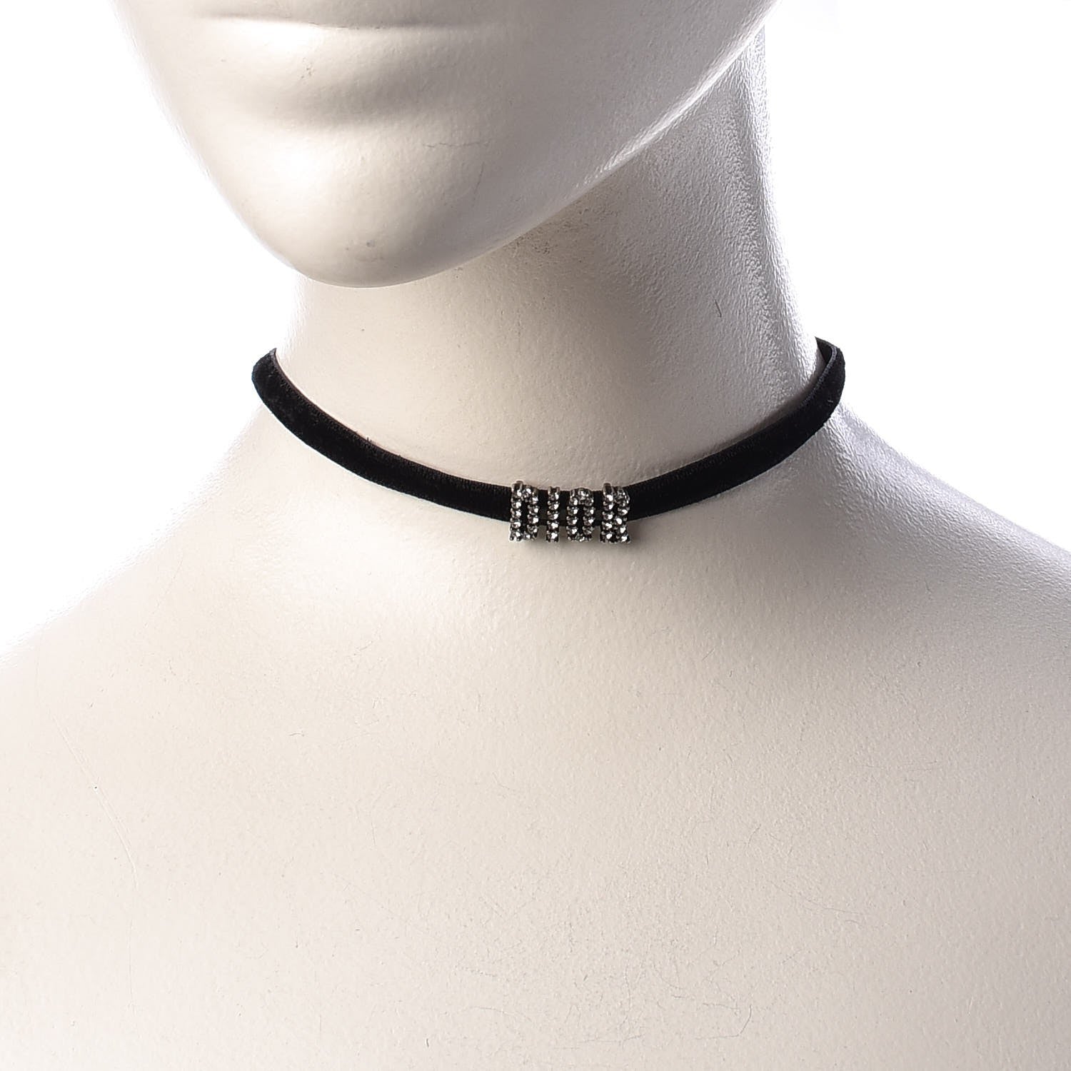 Christian Dior Velvet Crystal Dior Logo Choker Necklace Black White 2 of 6