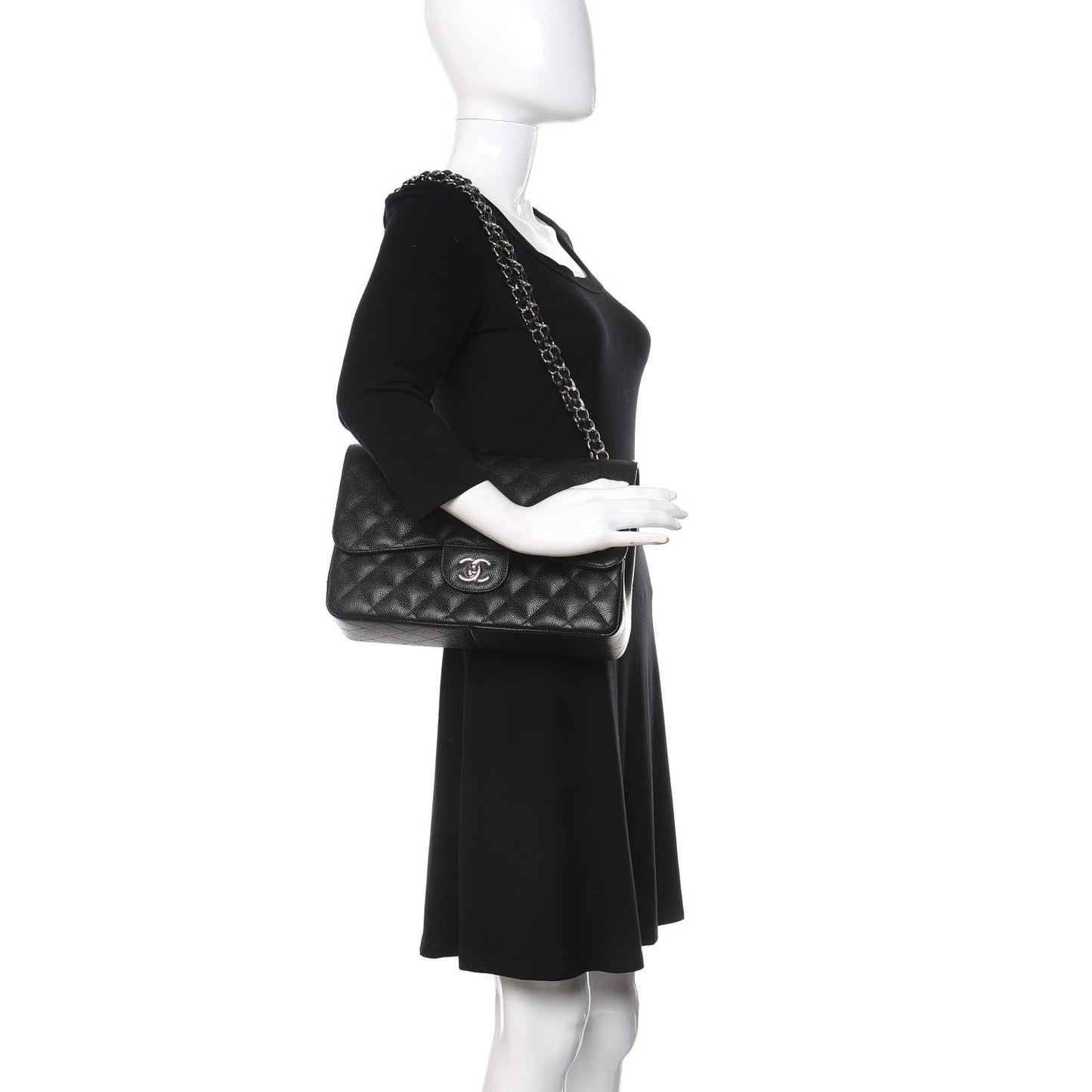 Caviar Quilted Jumbo Double Flap Black