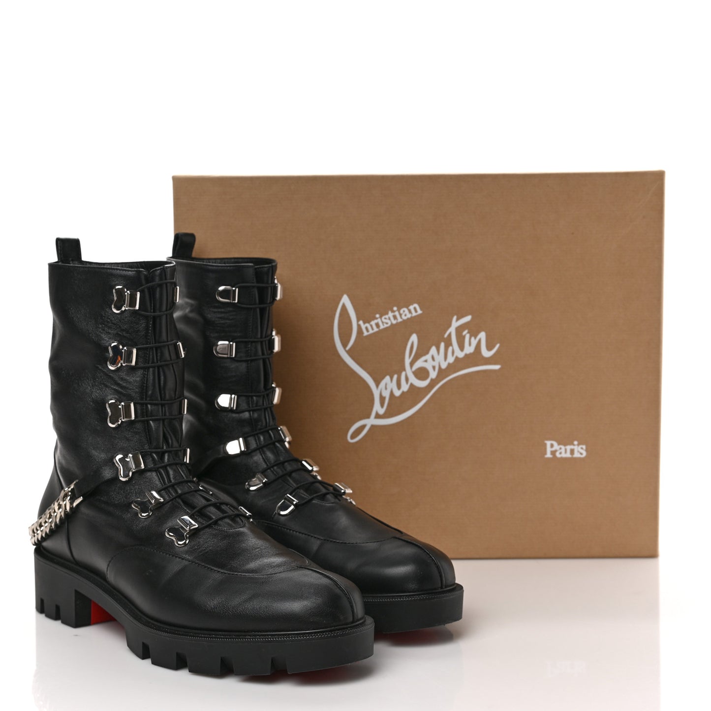 Calfskin Chain Link Combat Boots 41 Black