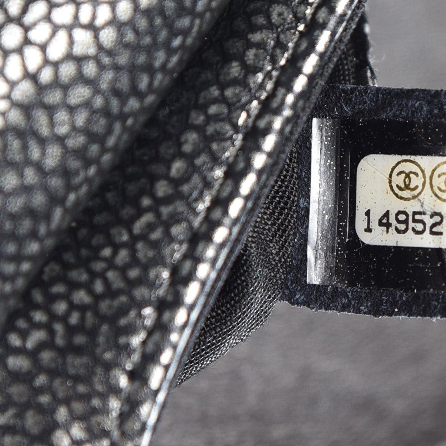 Metallic Caviar Half Moon Wallet On Chain WOC Dark Silver