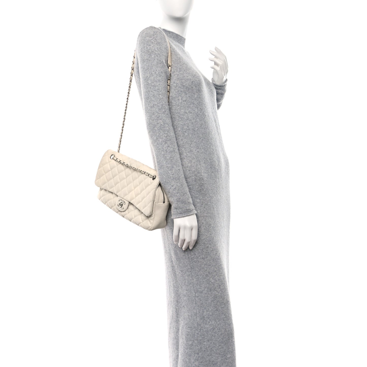 Caviar Quilted Jumbo Easy Flap Dark White