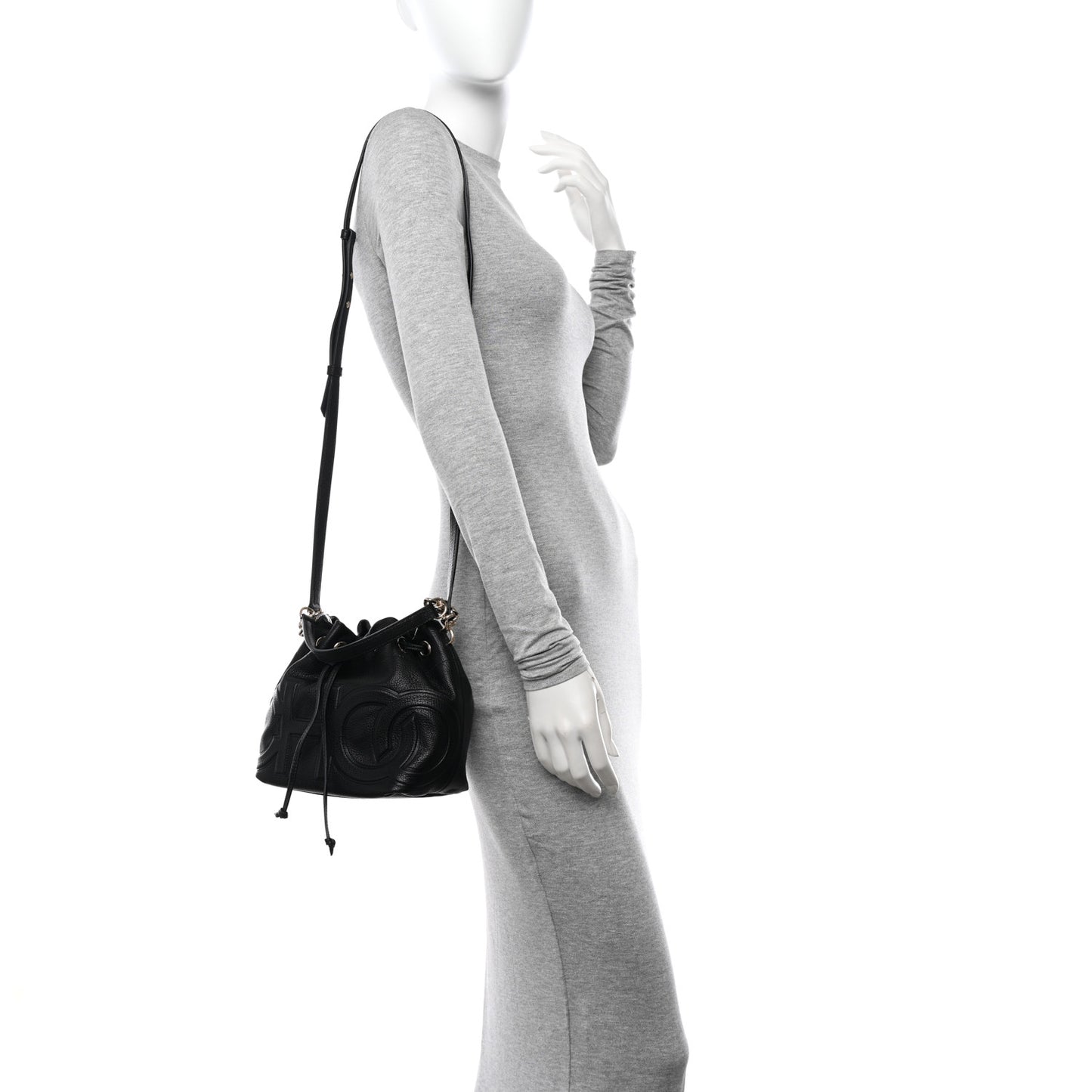 Grainy Calfskin Juno Bucket Bag Black