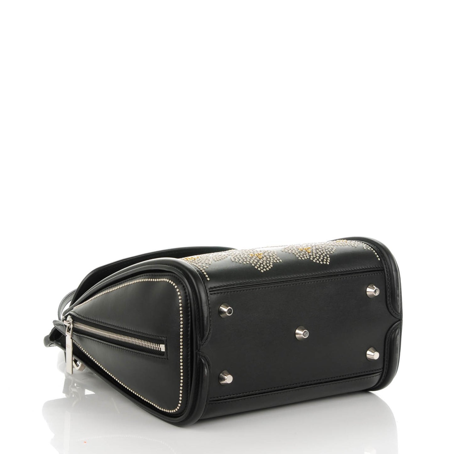 Calfskin Floral Studded Small Heroine Black