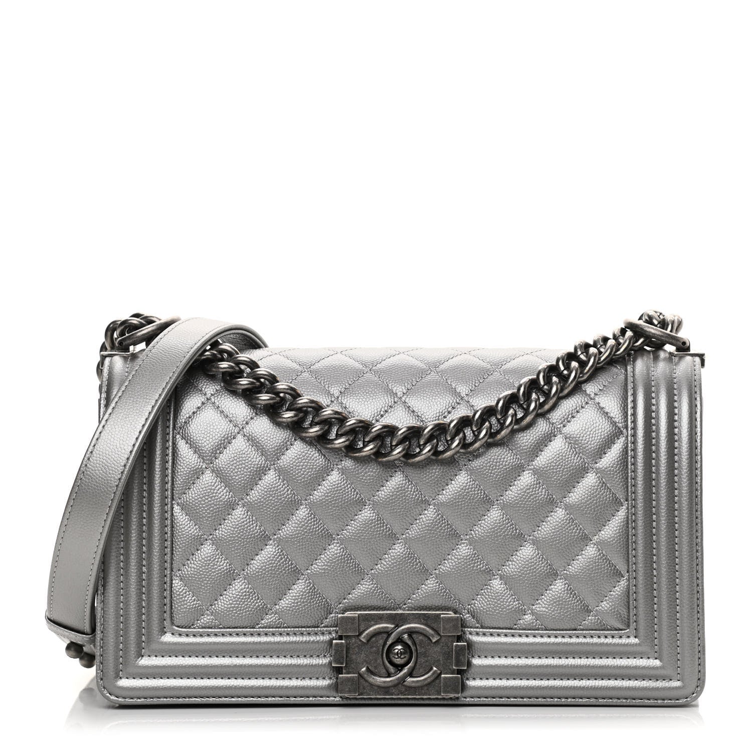 Chanel Metallic Caviar Quilted Medium Boy Flap Silver 1 of 12