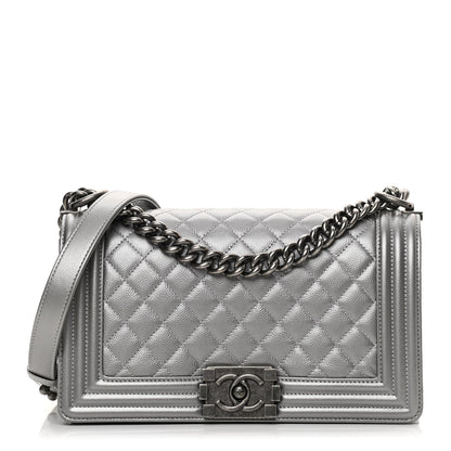 Chanel Metallic Caviar Quilted Medium Boy Flap Silver 1 of 12