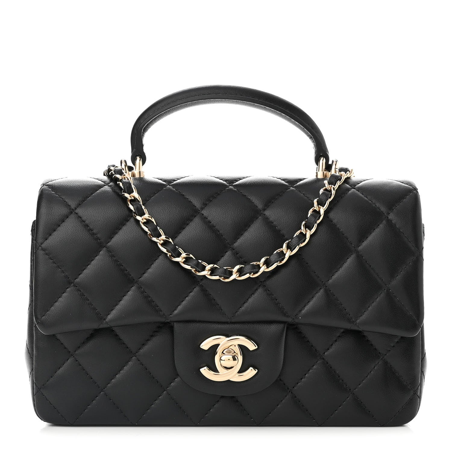 Chanel Lambskin Quilted Mini Top Handle Rectangular Flap Black 1 of 12