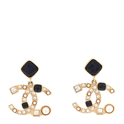 Chanel Resin Crystal Pearl CC Drop Earrings Gold Black 1 of 4