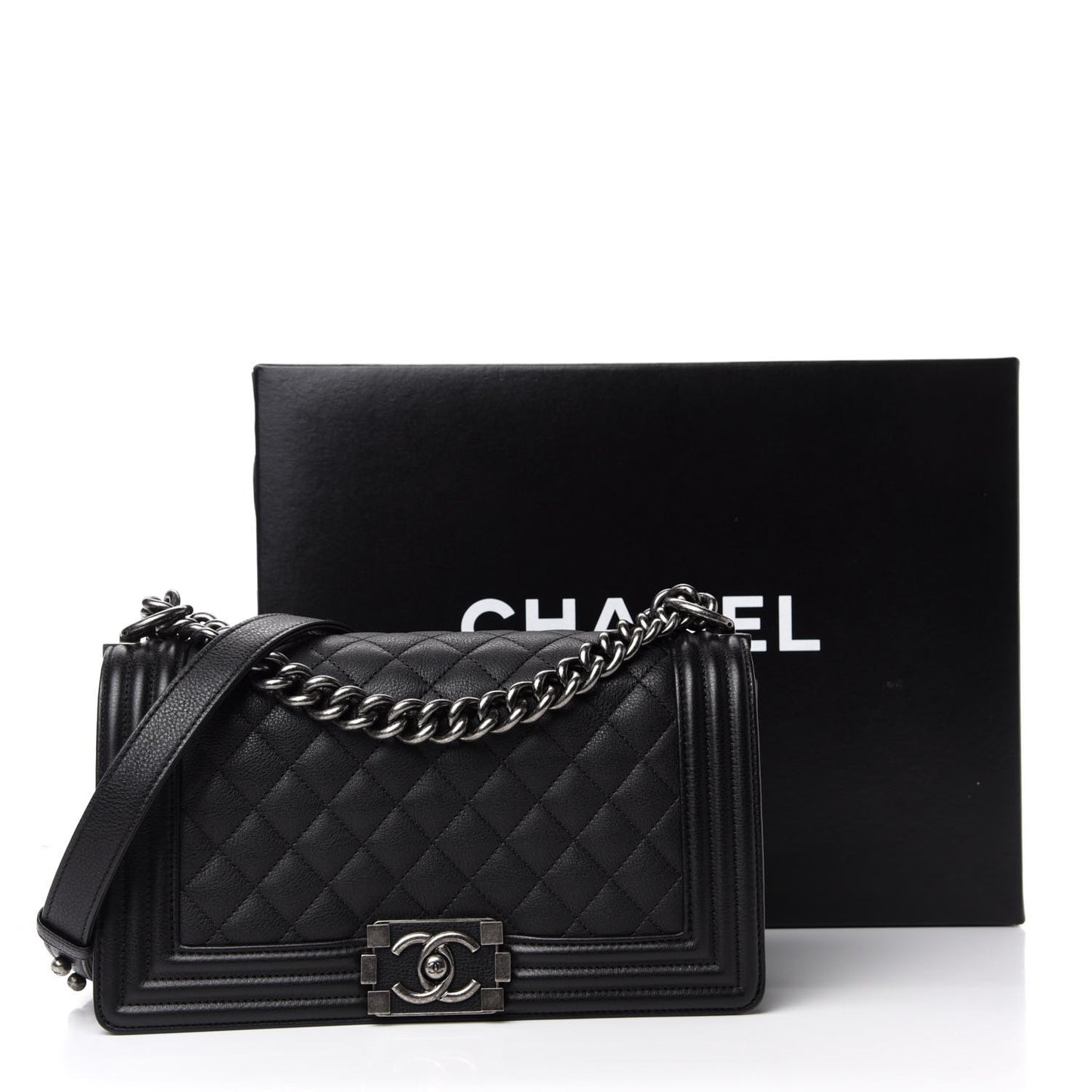 Calfskin Quilted Medium Boy Flap Black