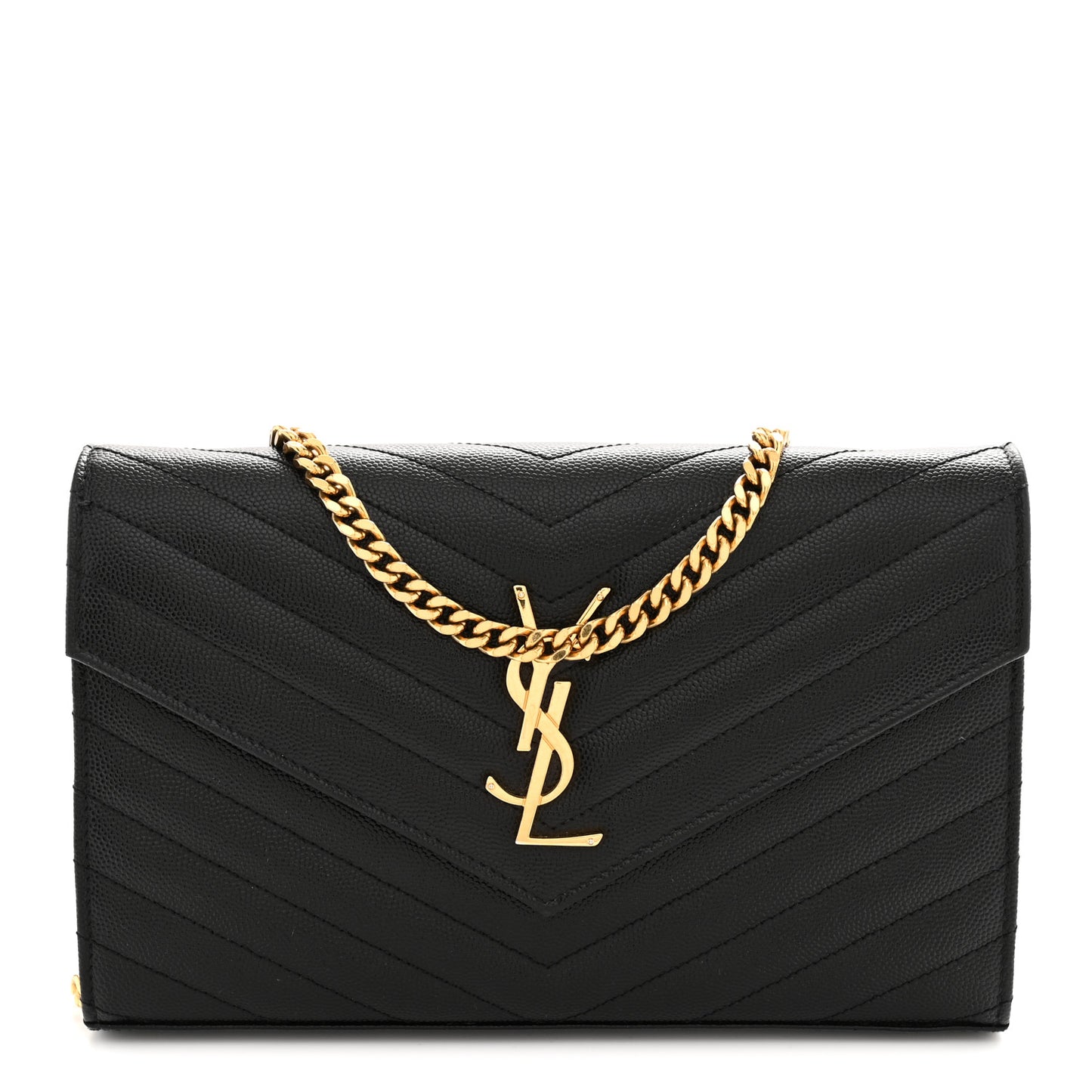 Grain De Poudre Matelasse Chevron Monogram Chain Wallet Black