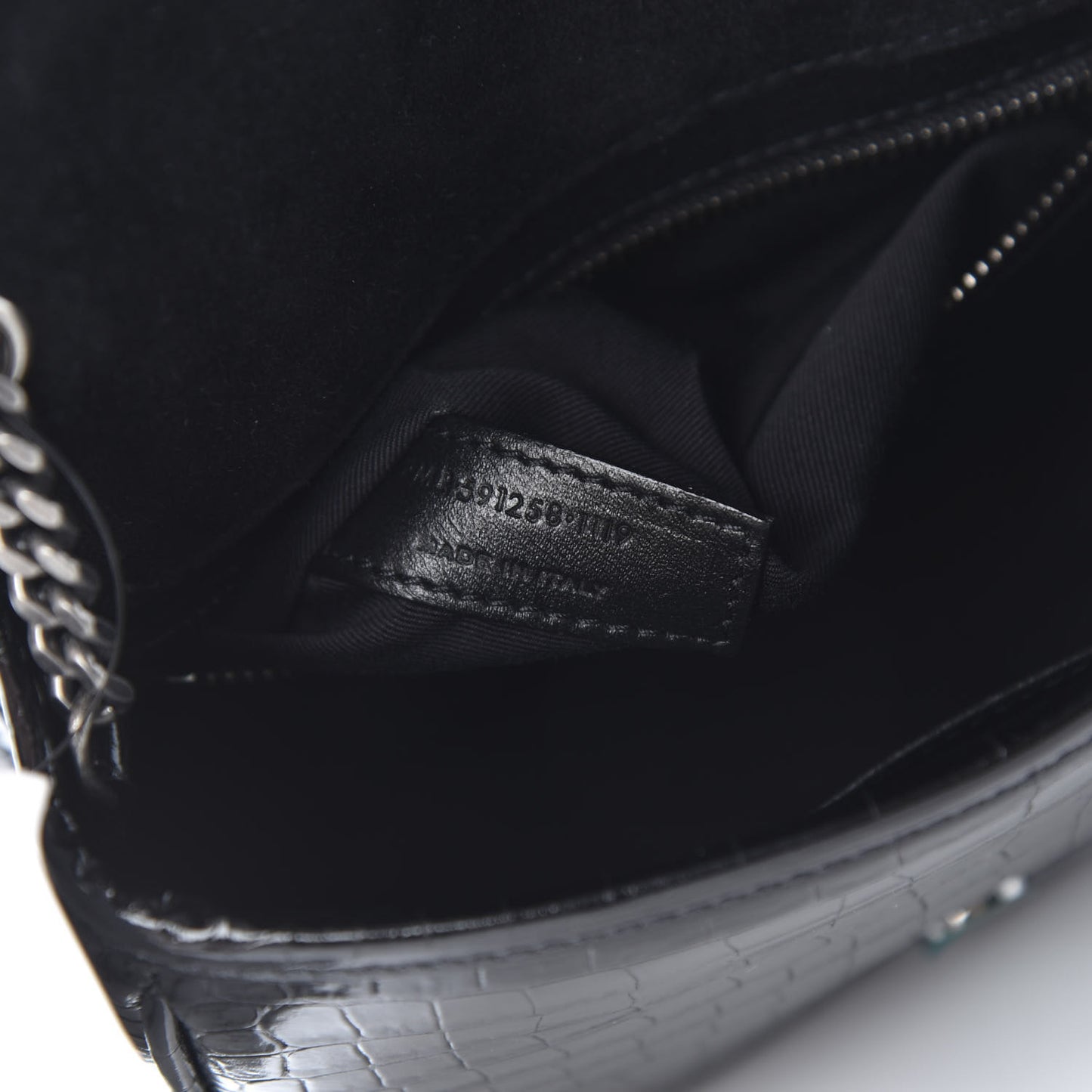 Crocodile Embossed Lambskin Matelasse Monogram Niki Chain Wallet Black
