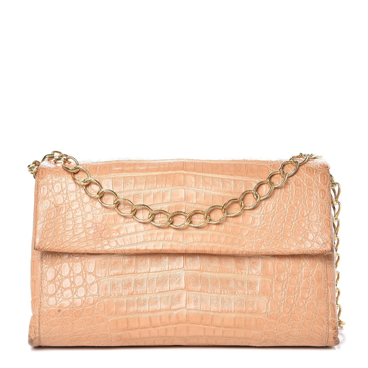 Crocodile Medium Flap Chain Shoulder Bag Beige