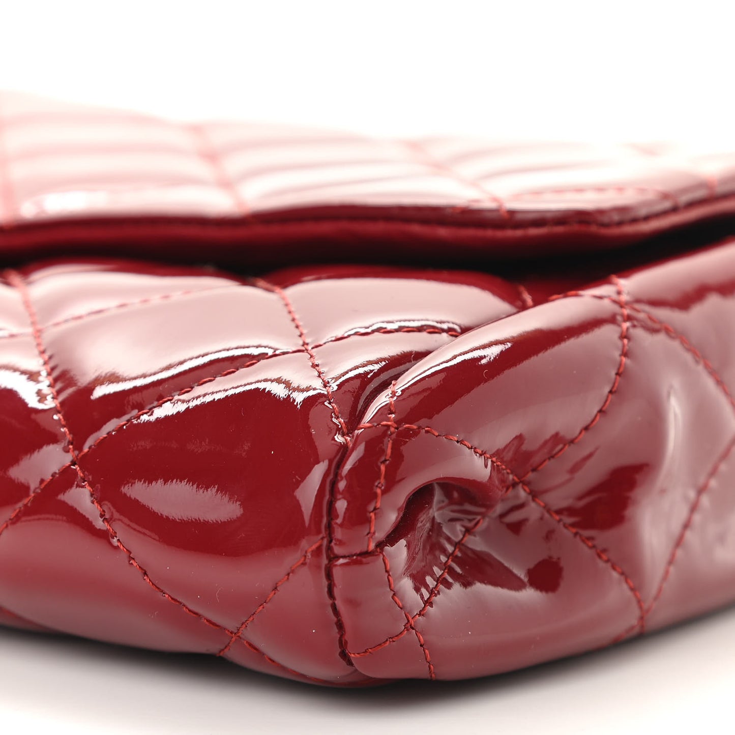 Patent Quilted Clutch With Chain Flap Red