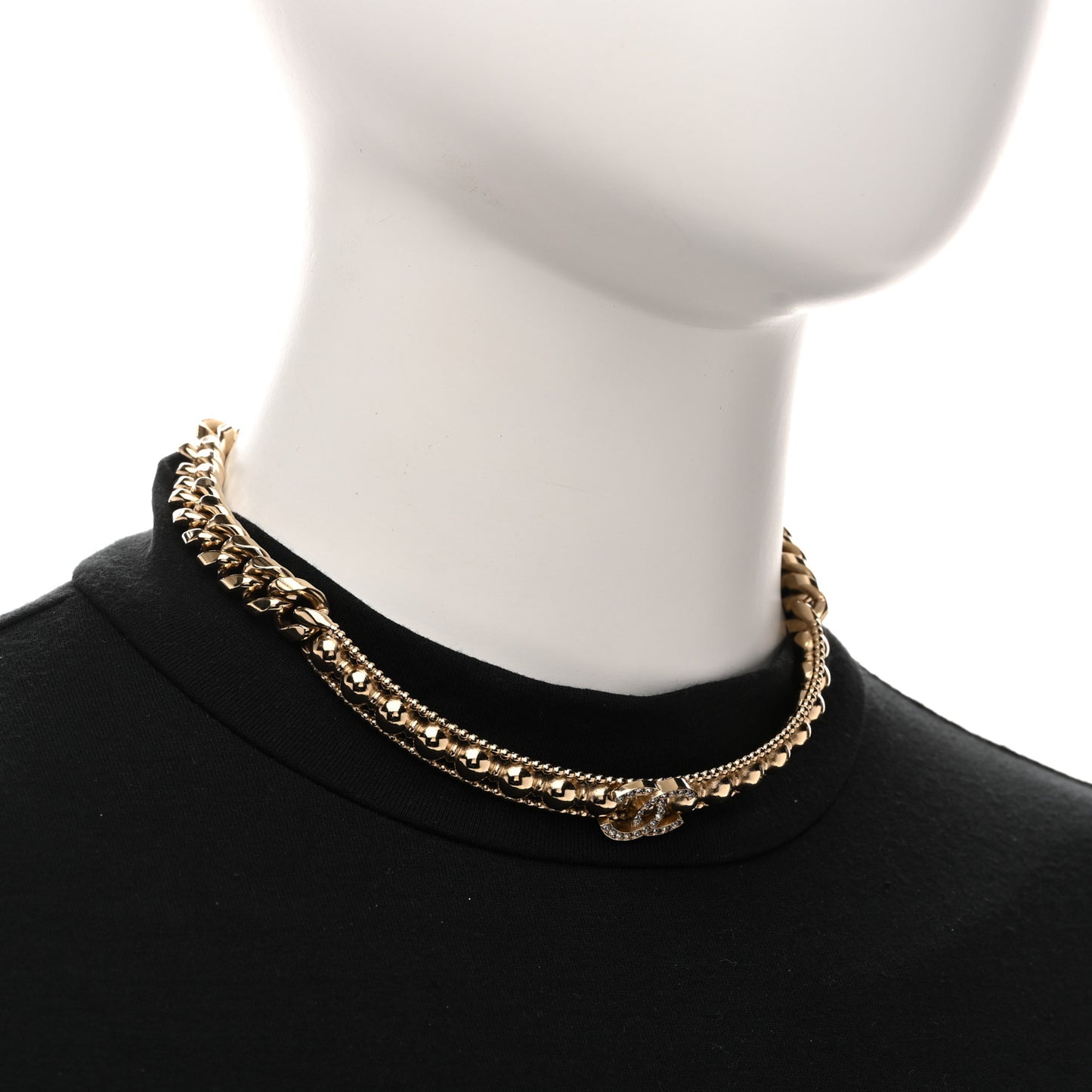 Metal Crystal Bead Chain Link CC Choker Necklace Gold