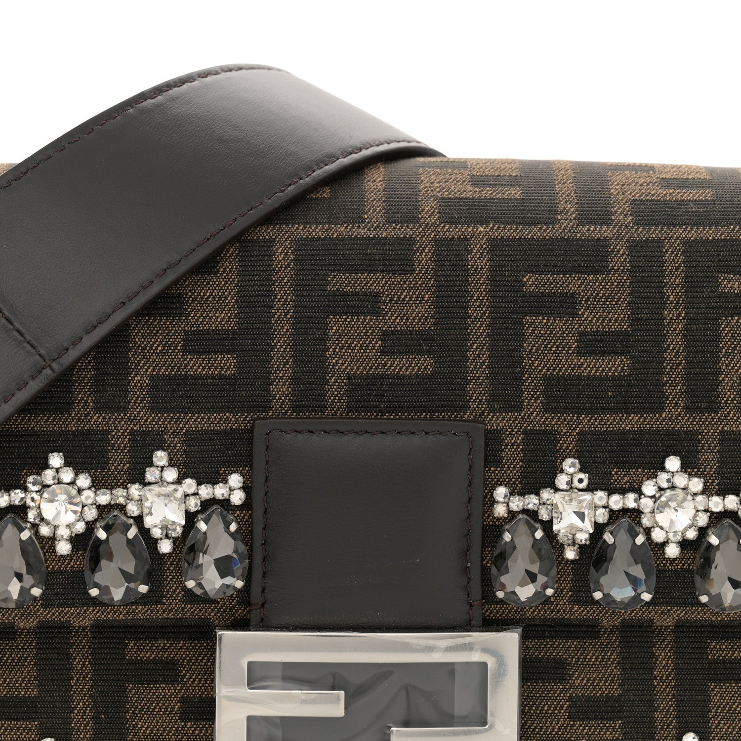 Fendi Fabric Jacquard FF 1974 Crystal Embellished Baguette Tobacco Moro Multicolor 8 of 10