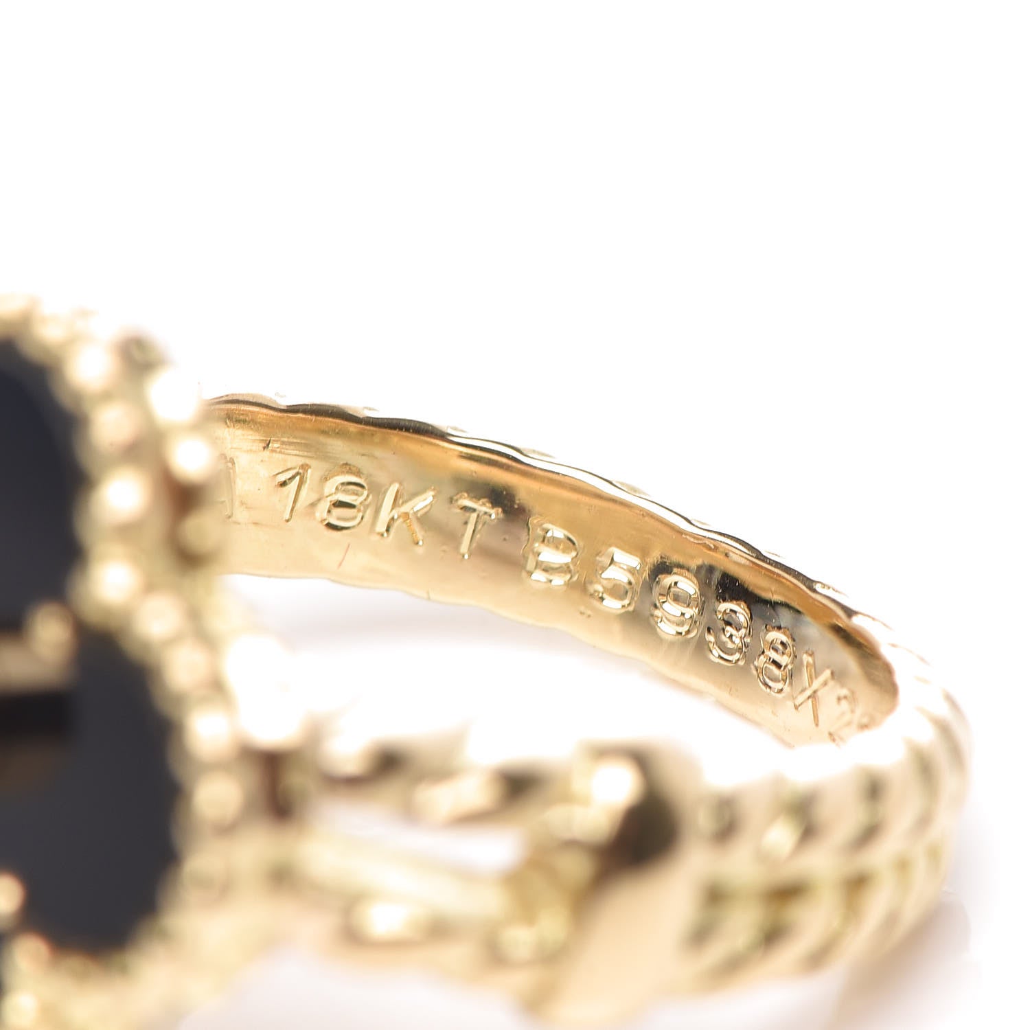 Van Cleef & Arpels 18K Yellow Gold Black Onyx Diamond Vintage Alhambra Ring 47 4 5 of 7