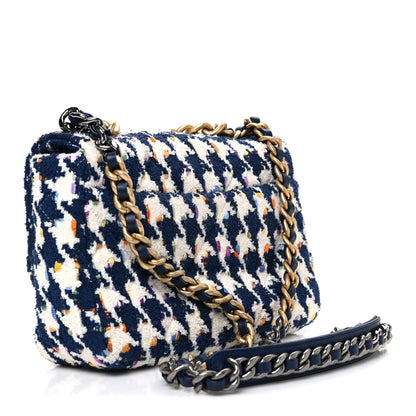 Chanel Tweed Quilted Medium Chanel 19 Flap Ecru Navy Blue Multicolor 3 of 11