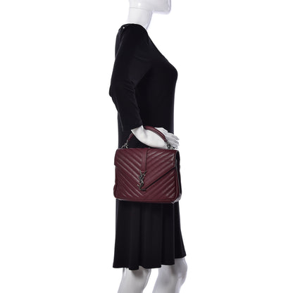 Saint Laurent Sheepskin Matelasse Chevron Monogram Medium College Bag Rouge Legion 3 of 10