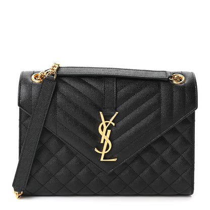 Saint Laurent Lambskin Mixed Matelasse Triquilt Medium Monogram Satchel Black 1 of 10