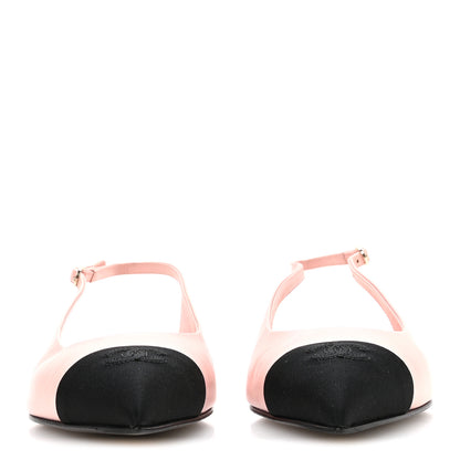 Chanel Goatskin Grosgrain Pointed Toe CC Slingback Flats 39 Pink Black 3 of 9