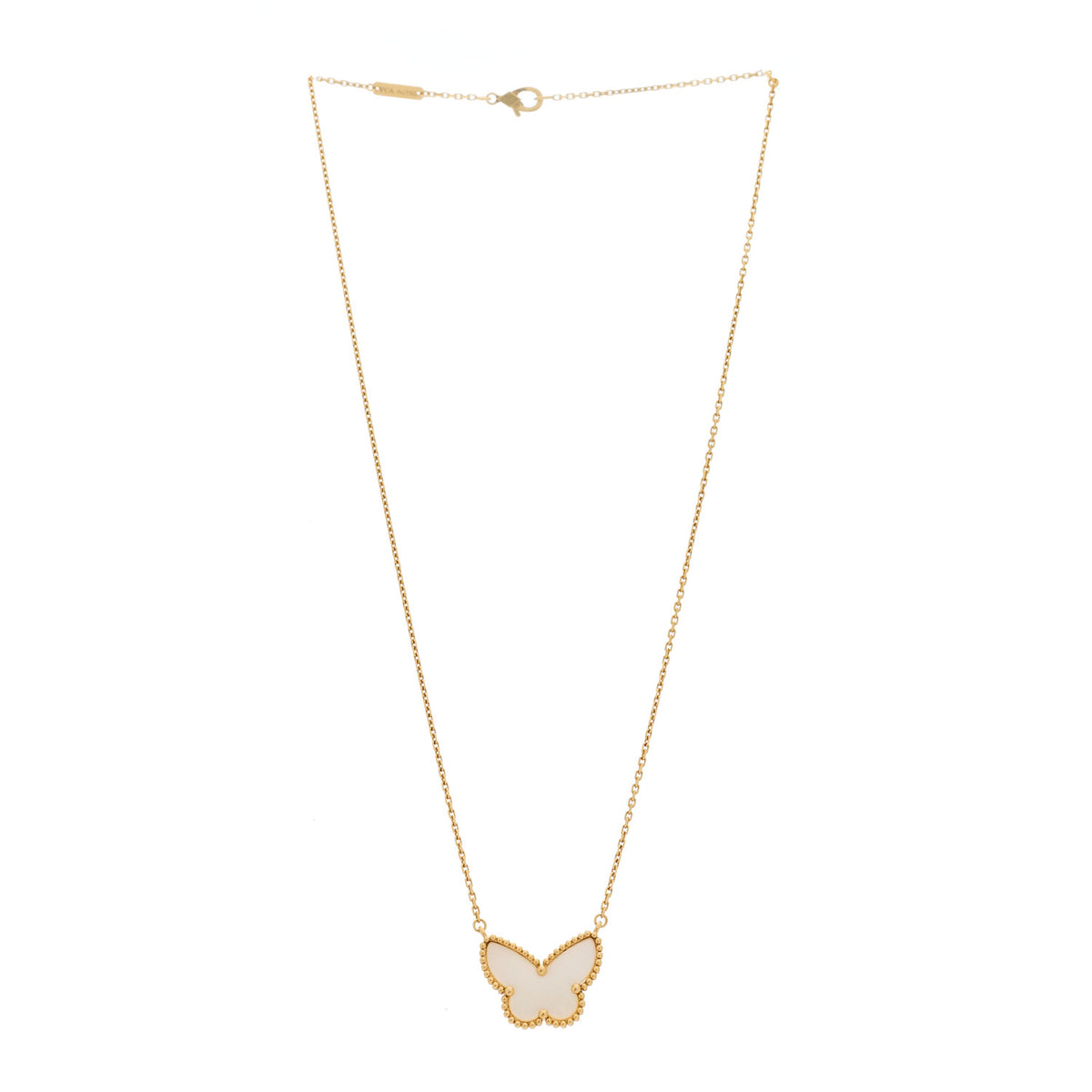 18k Yellow Gold Mother of Pearl Lucky Alhambra Butterfly Pendant Necklace