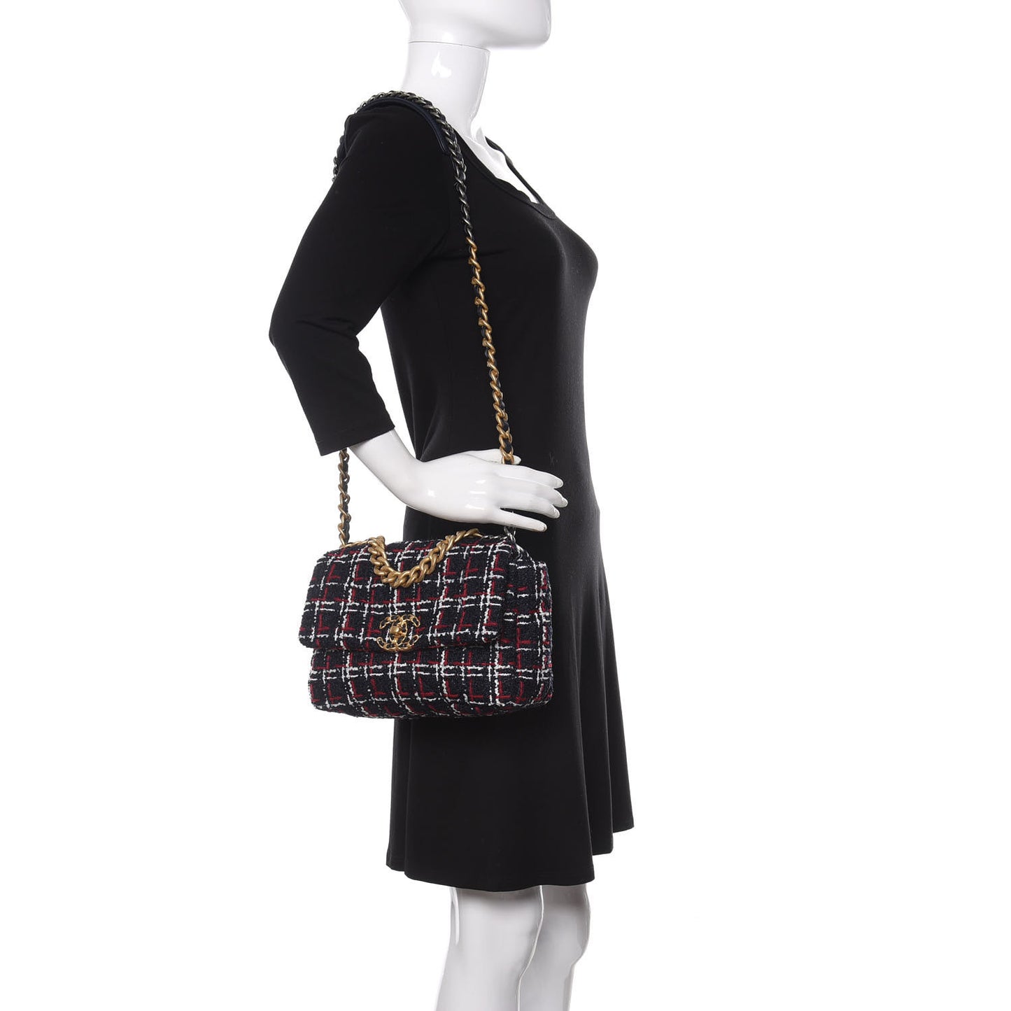 Tweed Quilted Medium 19 Flap Navy Blue White Red