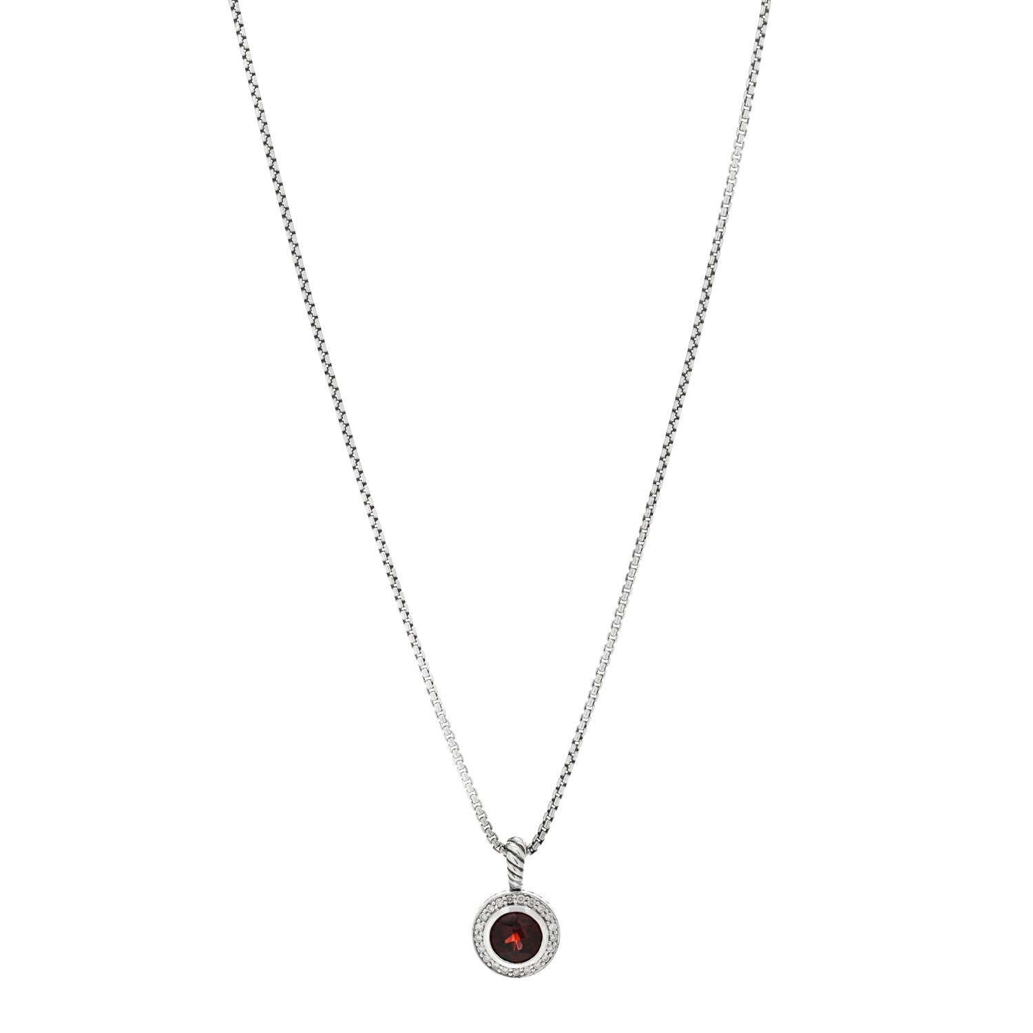 David Yurman Sterling Silver Diamond Garnet 8mm Petite Cerise Pendant Necklace 1 of 4