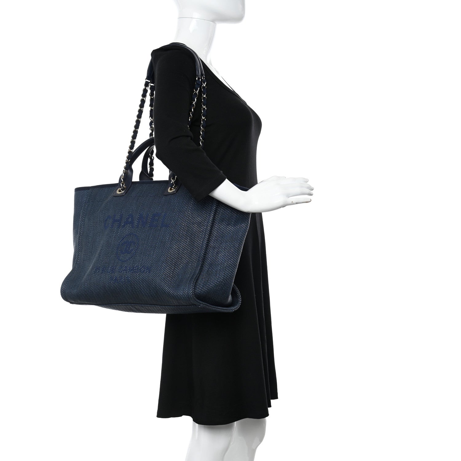 Chanel Denim Medium Deauville Tote Dark Blue 2 of 9