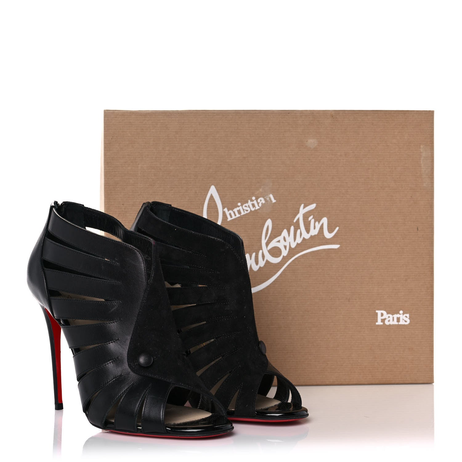 Christian Louboutin Calfskin Toot Mignonne 100 Cutout Booties 38.5 Black 9 of 9