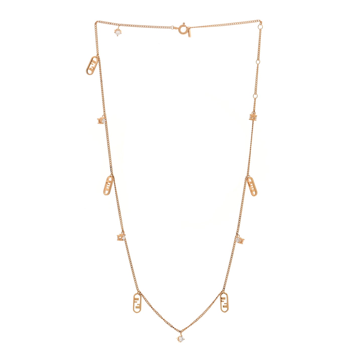 Metal Crystal Fendi O'Lock Long Necklace Gold