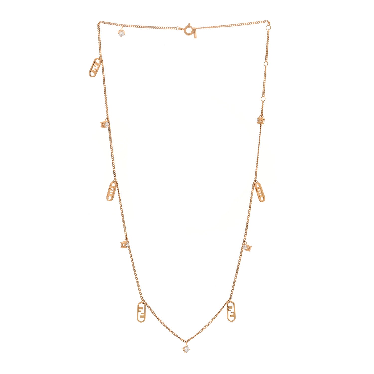 Fendi Metal Crystal Fendi O'Lock Long Necklace Gold 3 of 6