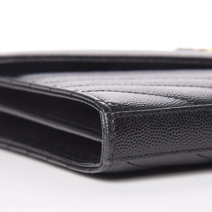 Saint Laurent Grain De Poudre Matelasse Chevron Monogram Chain Wallet Black 10 of 12