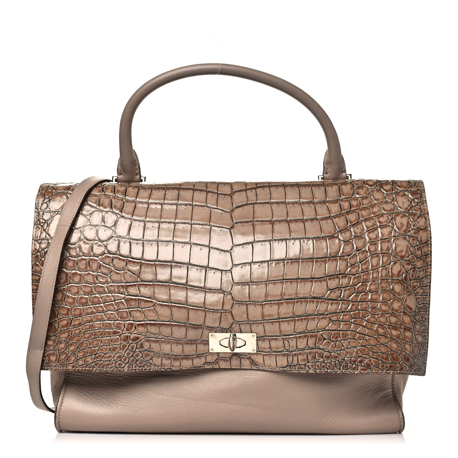 Givenchy Calfskin Crocodile Embossed Medium Shark Lock Satchel Sand 1 of 13