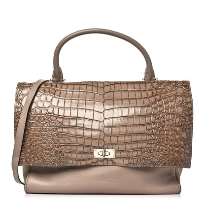Givenchy Calfskin Crocodile Embossed Medium Shark Lock Satchel Sand 1 of 13
