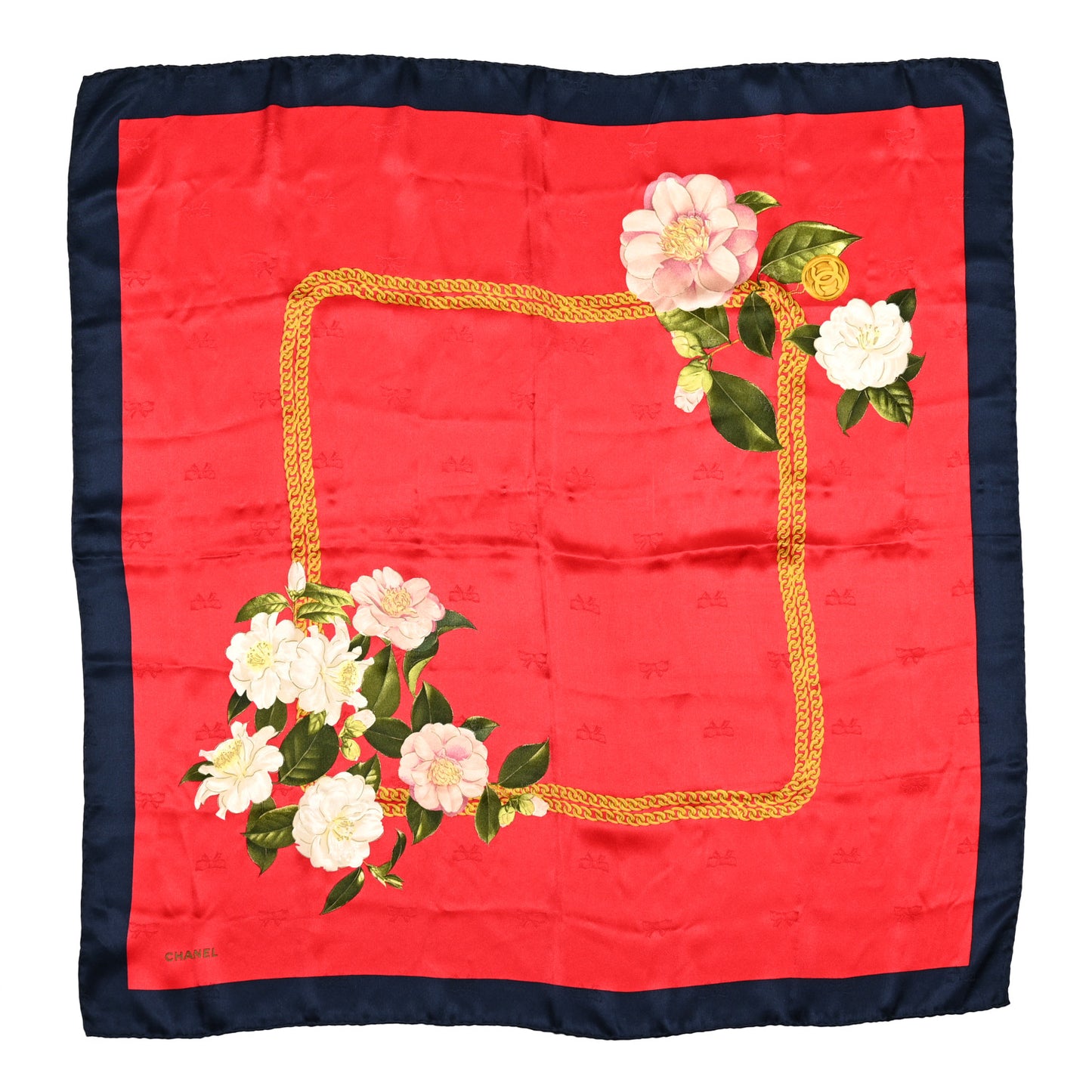 Silk CC Camellia Chain Scarf Red