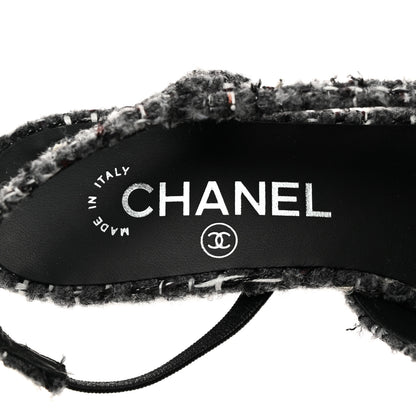 Chanel Tweed Corduroy Cap Toe Slingback Pumps 37 Grey Black 6 of 9