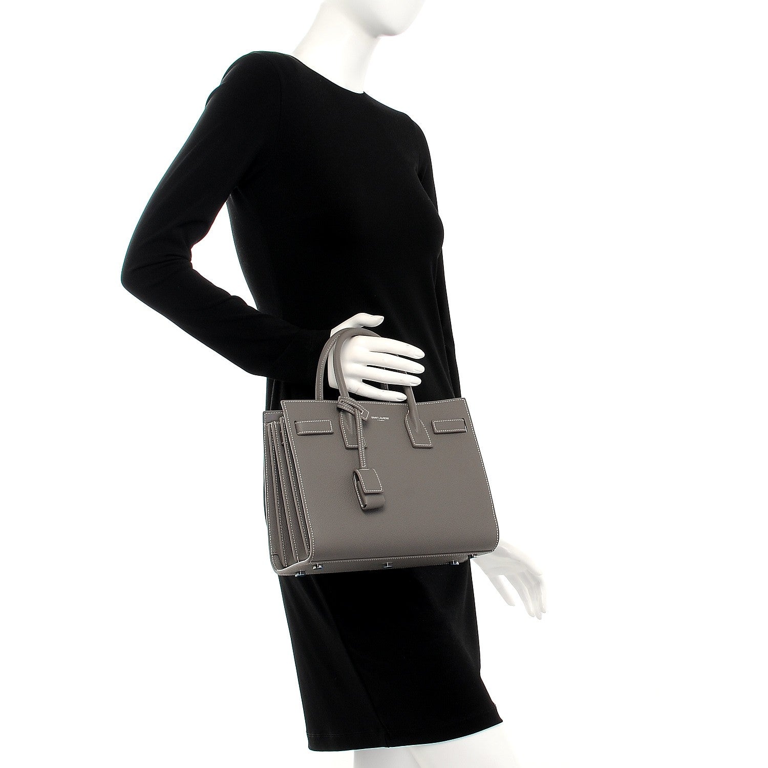 Saint Laurent Grained Calfskin Topstich Baby Sac De Jour Grey 3 of 8