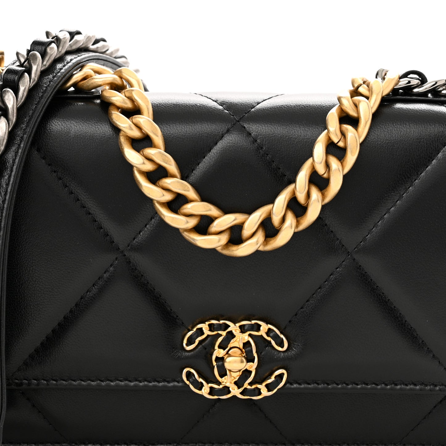 Lambskin Quilted Chanel 19 Wallet On Chain WOC Black